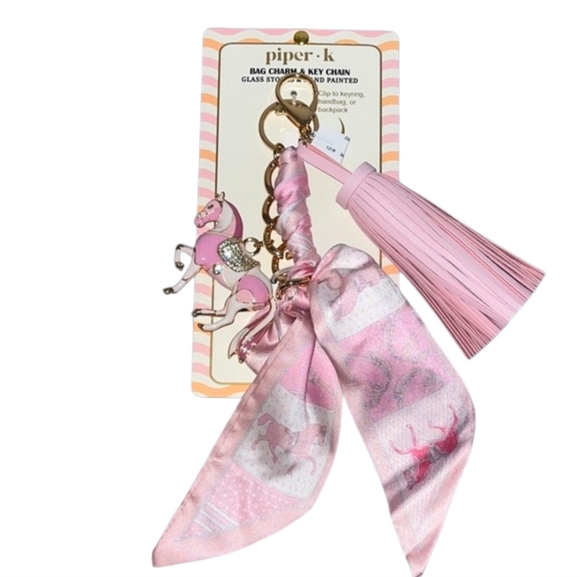Piper K Accessories - 💕🔹️Piper K🔹️ Pink Horse Bag Charm Key Chain Hand Painted Glass Stone Tassel